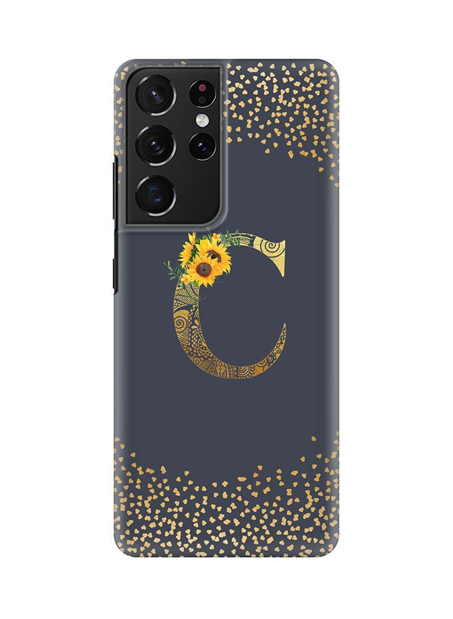 Stylizedd Monogram Slim Cover for Samsung Galaxy S21 Ultra 5G Case Custom Initials Letter Floral Pattern Snap Series Mobile Cover Matte Alphabet  - C (Grey) - Image 1