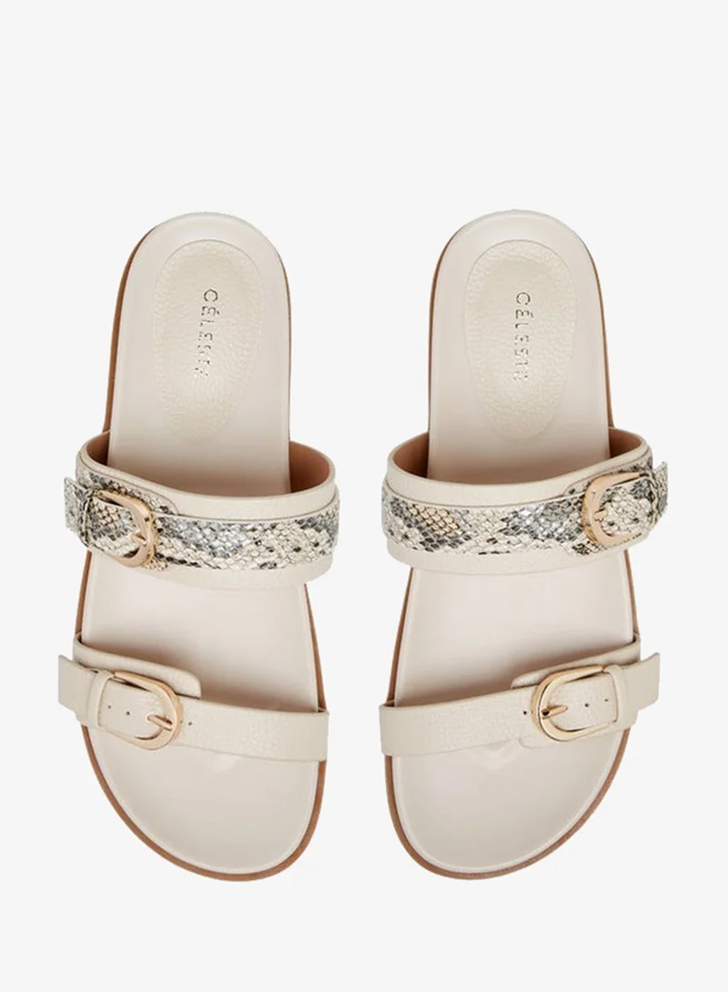 سيليست صنادل نسائية مسطحة سهلة الارتداء مزينة بإبزيم