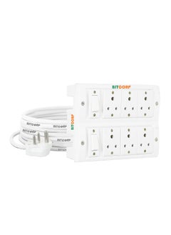 Bitcorp Extension Box 6A 10A 13A Amp 6 Way Multi Plug and 2 Switch 2500W 1 Meter Long Length Cable Cord Compatible with Charging LaptopComputerRefrigerator Mixer Washing Machine