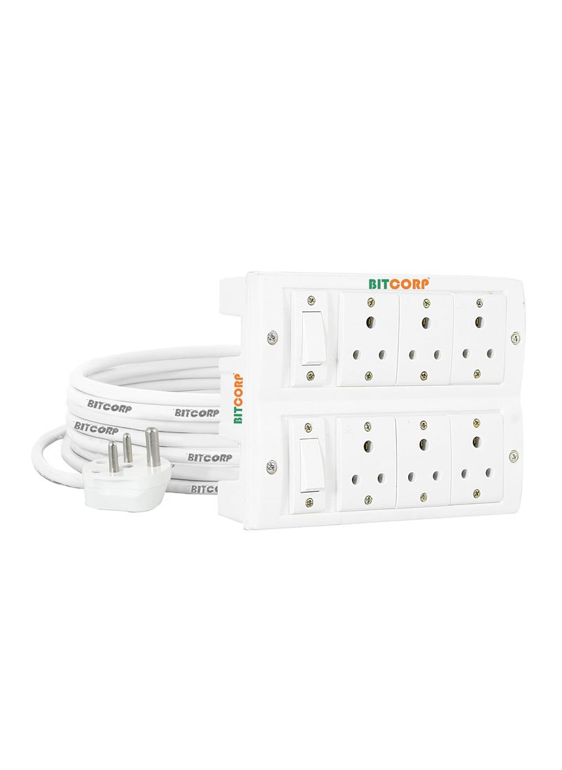 BITCORP - Bitcorp Extension Box 6A 10A 13A Amp 6 Way Multi Plug and 2 Switch 2500W 1 Meter Long Length Cable Cord Compatible with Charging LaptopComputerRefrigerator Mixer Washing Machine - Image 1
