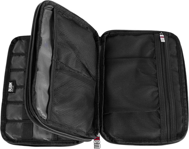 BUBM Double Layer Electronic Accessories Organizer, Travel Gadget Bag for Cables, USB Flash Drive, Plug and More, Perfect Size Fits for iPad Mini (Medium, Black) - Image 3