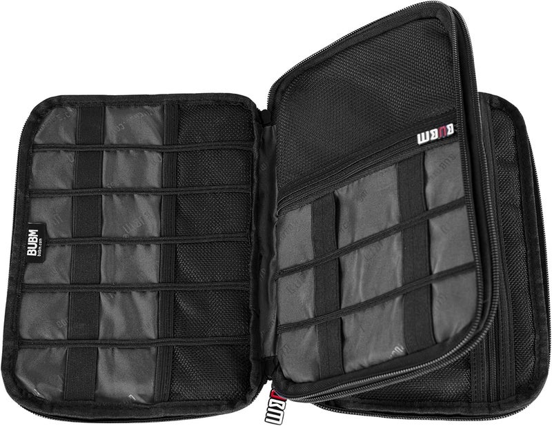 BUBM Double Layer Electronic Accessories Organizer, Travel Gadget Bag for Cables, USB Flash Drive, Plug and More, Perfect Size Fits for iPad Mini (Medium, Black) - Image 2
