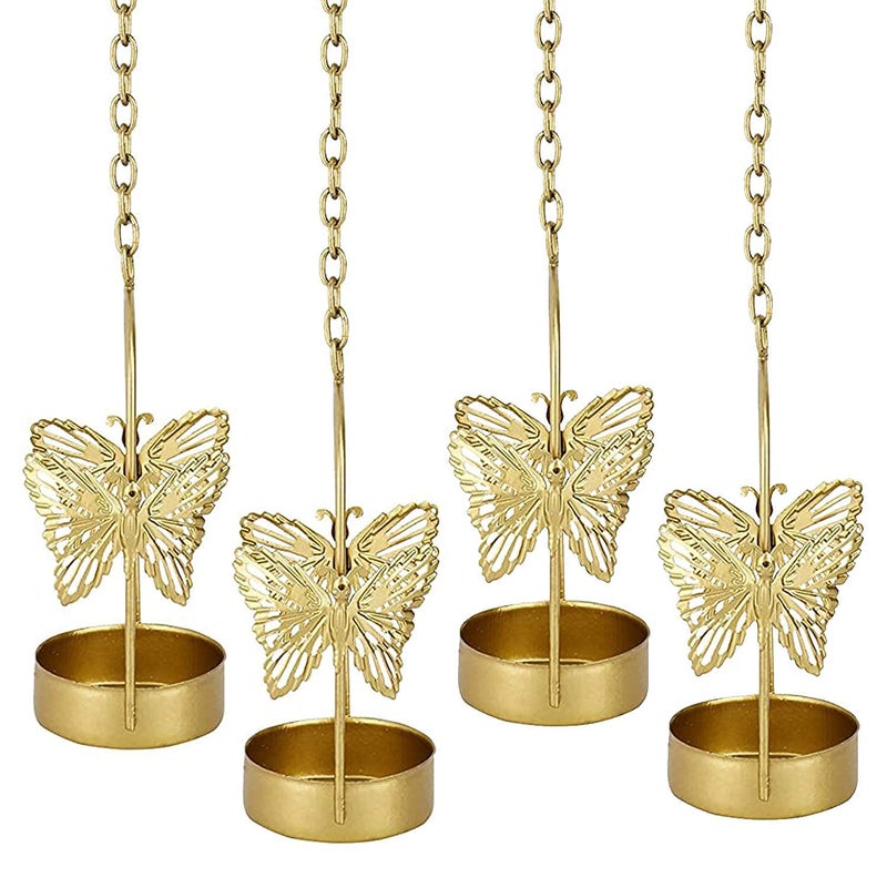 Kyzzo Butterfly Hanging Tealight Candle Holder for Home Decor Indoor and Outdoor Decoration Diwali Gifting Item Pack of 4 pcs Gold - Image 3