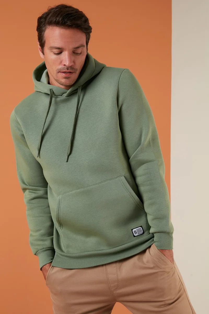 بوراتي Slim Fit Hooded Kangaroo Pocket Furry Soft Fleece Sweat Men's SWEAT 5905281