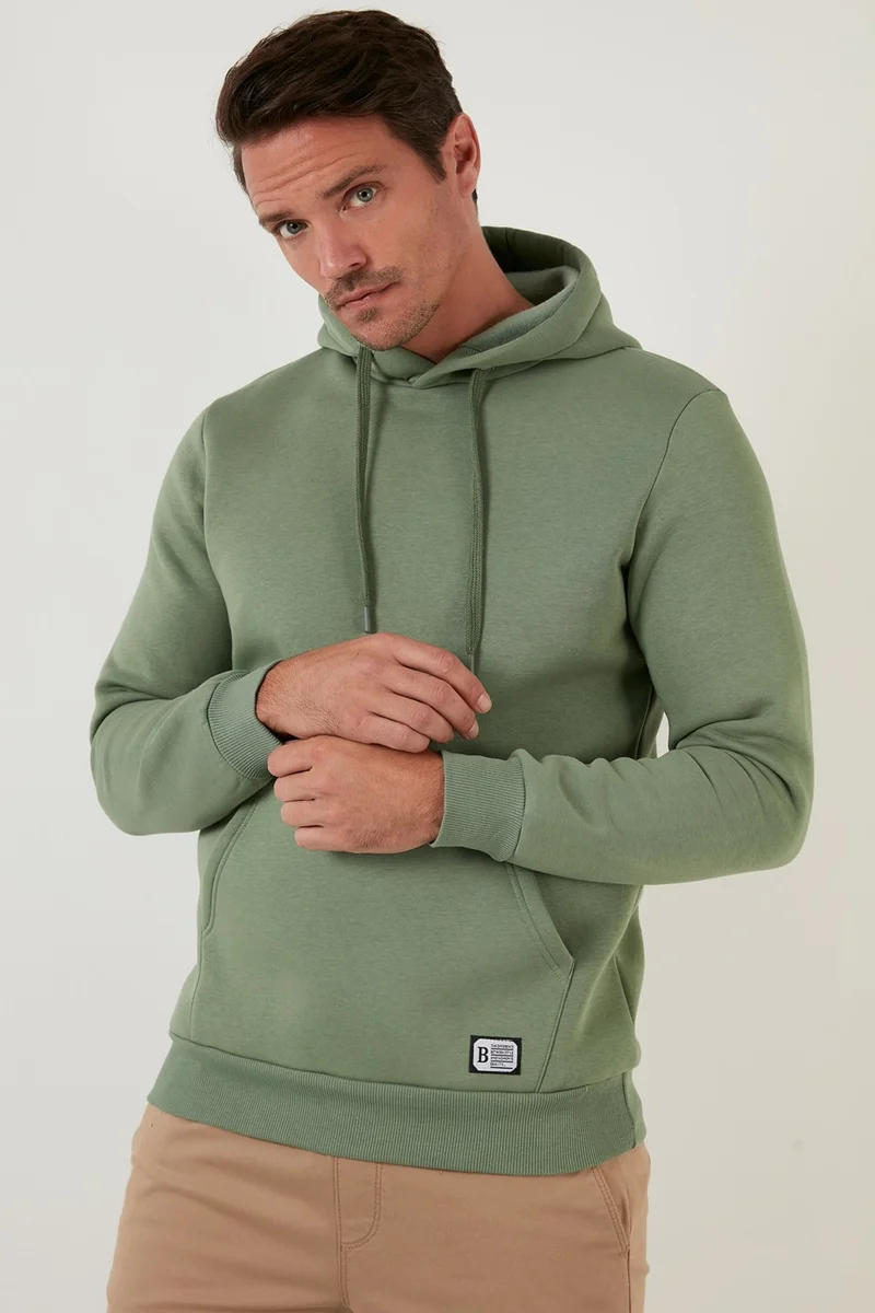 بوراتي Slim Fit Hooded Kangaroo Pocket Furry Soft Fleece Sweat Men's SWEAT 5905281