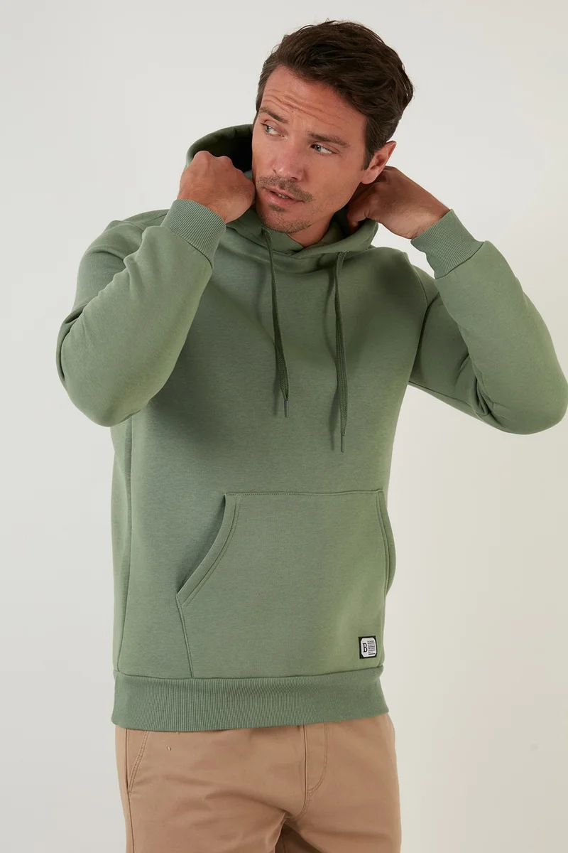بوراتي Slim Fit Hooded Kangaroo Pocket Furry Soft Fleece Sweat Men's SWEAT 5905281