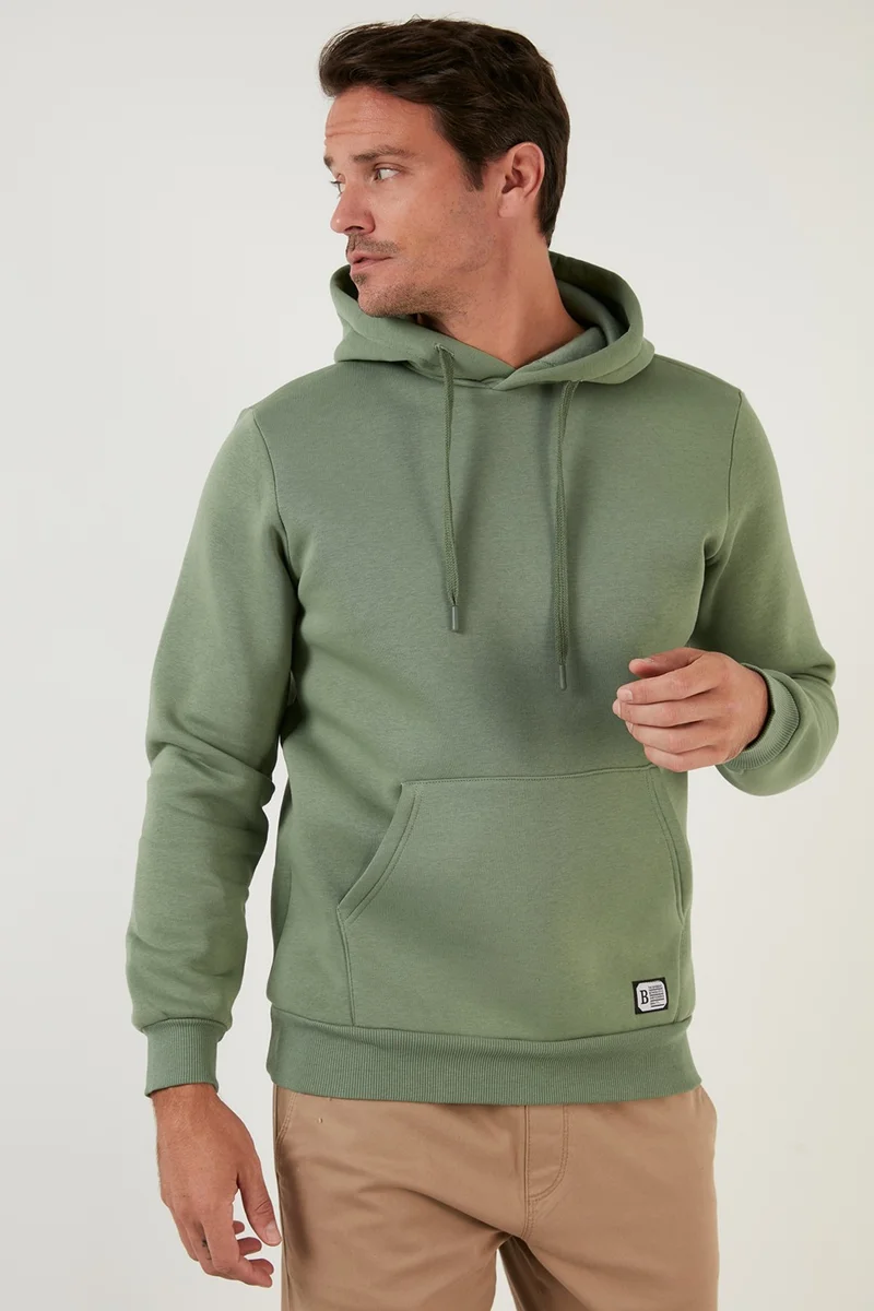بوراتي Slim Fit Hooded Kangaroo Pocket Furry Soft Fleece Sweat Men's SWEAT 5905281