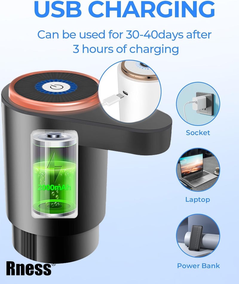 Rness Water Dispenser Pump Electric,Double Pumps High Horsepower,Double Water Outlets,Type-c Interface Charging Portable Electric Water Pump Jugs,USB C Charging,for Office,Home,Kitchen White (Black) - Image 2