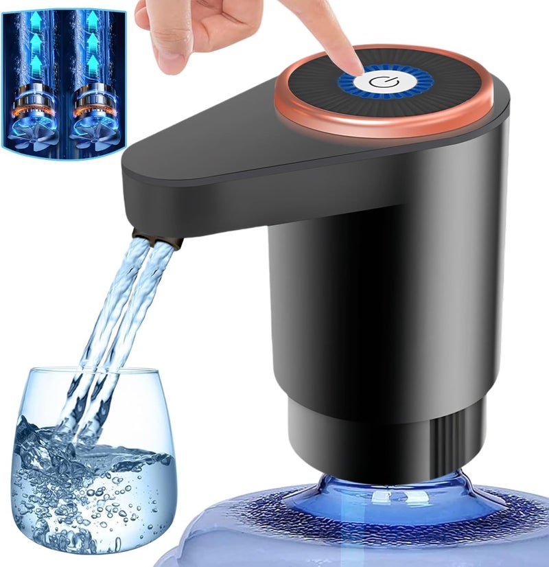 Rness Water Dispenser Pump Electric,Double Pumps High Horsepower,Double Water Outlets,Type-c Interface Charging Portable Electric Water Pump Jugs,USB C Charging,for Office,Home,Kitchen White (Black) - Image 1