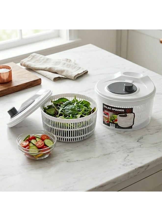Spinner Manual Salad Spinner with Clear Bowl, White Lid, and Gray Handle - Image 5