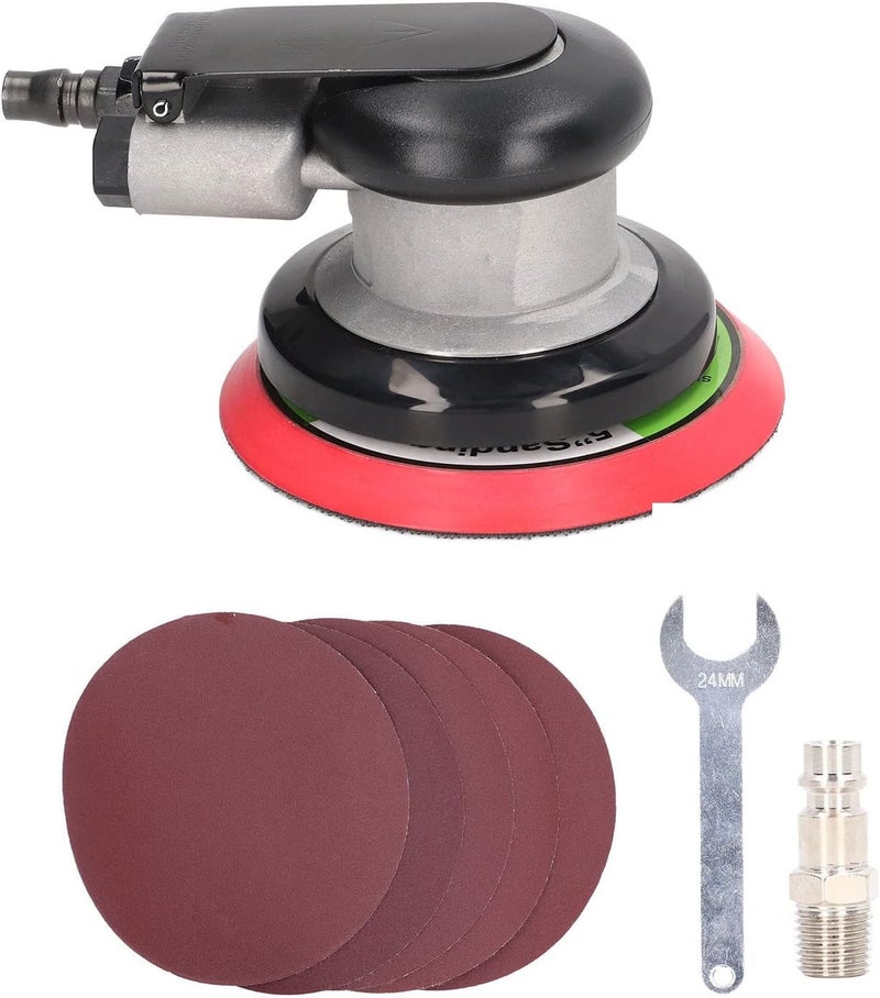 5in Disc Air Polisher Set, Pneumatic Palm Sander, Air Grinding Machine with 1/4in Inlet, 10000RPM High Speed for Rust Removal and Fine Mirror Polishing, Includes 5pcs Sandpapers an - Image 1
