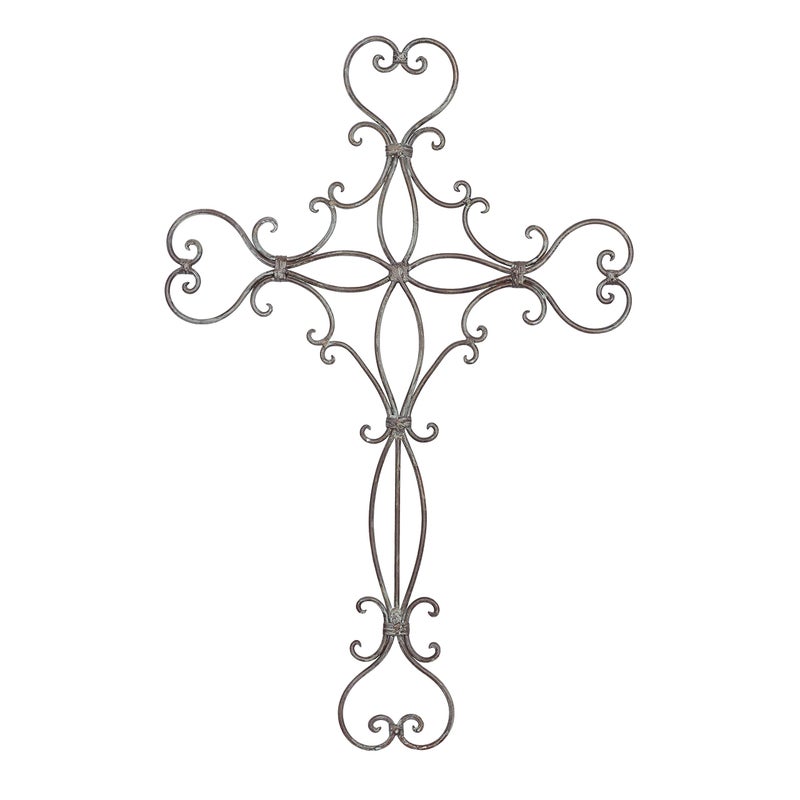 Deco 79 Metal Cross Home Wall Decor Scroll Wall Sculpture, Wall Art 19" x 1" x 29", Black