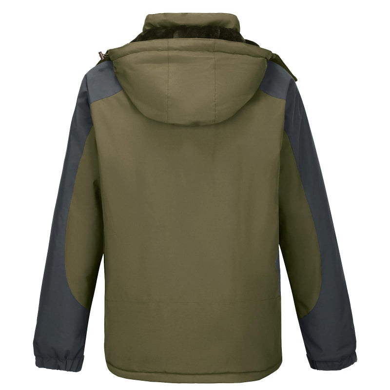 CAMEL CROWN Men's Ski Snow Jacket Waterproof Winter Snow Coat Windproof Warm Fleece Lining Hooded Parka Rain Jacket Brown/Grey XXXL - Image 3