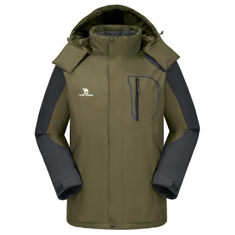 CAMEL CROWN Men's Ski Snow Jacket Waterproof Winter Snow Coat Windproof Warm Fleece Lining Hooded Parka Rain Jacket Brown/Grey XXXL - Image 2