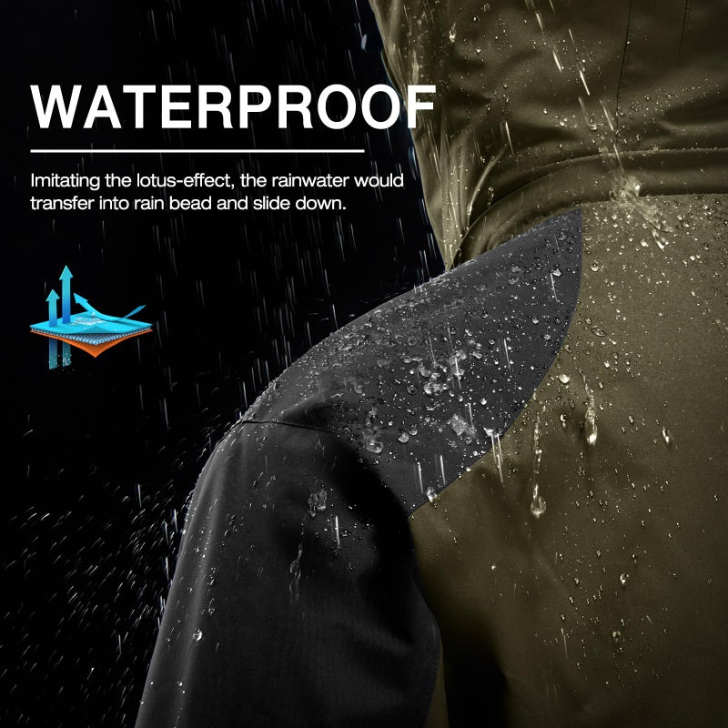 CAMEL CROWN Men's Ski Snow Jacket Waterproof Winter Snow Coat Windproof Warm Fleece Lining Hooded Parka Rain Jacket Brown/Grey XXXL - Image 4