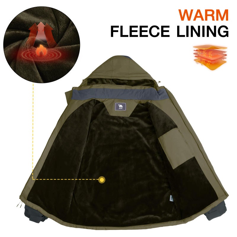 CAMEL CROWN Men's Ski Snow Jacket Waterproof Winter Snow Coat Windproof Warm Fleece Lining Hooded Parka Rain Jacket Brown/Grey XXXL - Image 5