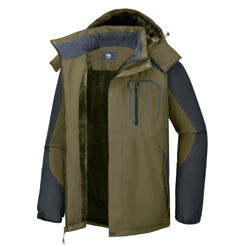 CAMEL CROWN Men's Ski Snow Jacket Waterproof Winter Snow Coat Windproof Warm Fleece Lining Hooded Parka Rain Jacket Brown/Grey XXXL - Image 1