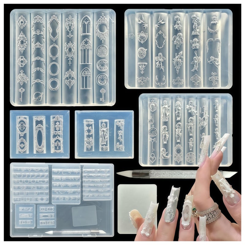 BHCCXZ 5Pcs 3D Virgin Mary Cupid Angel Gel Nail Art Mold Arts Resin Picture Frame Molds for Accessories Supplies Wing Silicone Tools Nails - Image 1