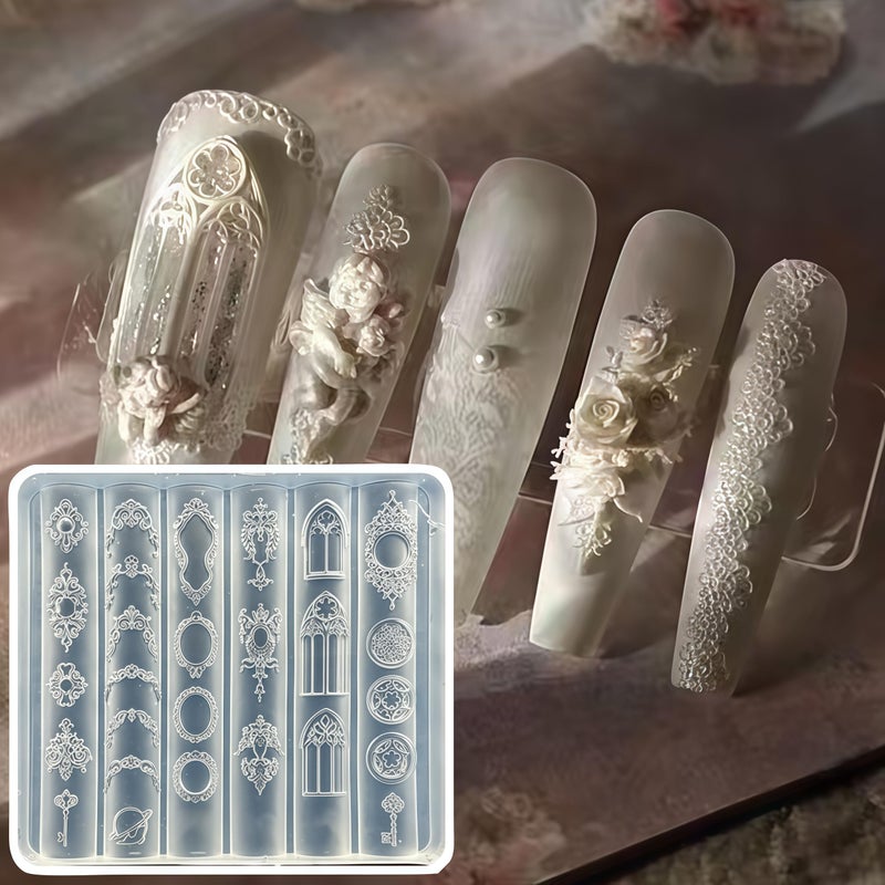 BHCCXZ 5Pcs 3D Virgin Mary Cupid Angel Gel Nail Art Mold Arts Resin Picture Frame Molds for Accessories Supplies Wing Silicone Tools Nails - Image 2