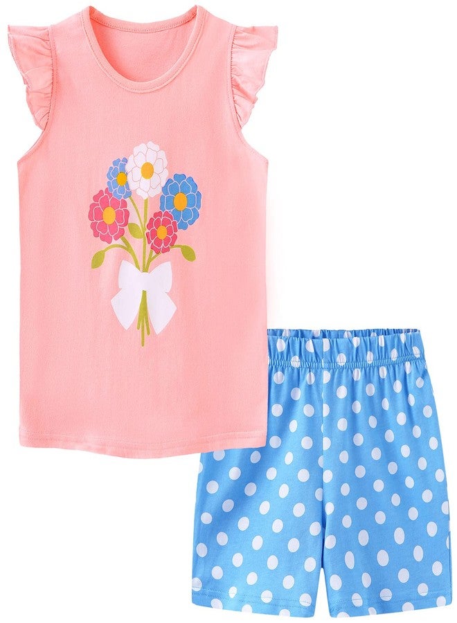 Bumeex Toddler Girl's Summer Clothes Outfit,Cotton T-Shirt and Shorts Clothing Set Pink Flower 5t - Image 1