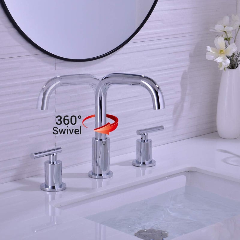 TRUSTMI 2-Handle 8 Inch Widespread Bathroom Sink Faucet High Arc Brass 3 Holes Vanity Faucet with cUPC Water Supply Hoses, Overflow Pop Up Drain Included, Chrome - Image 2
