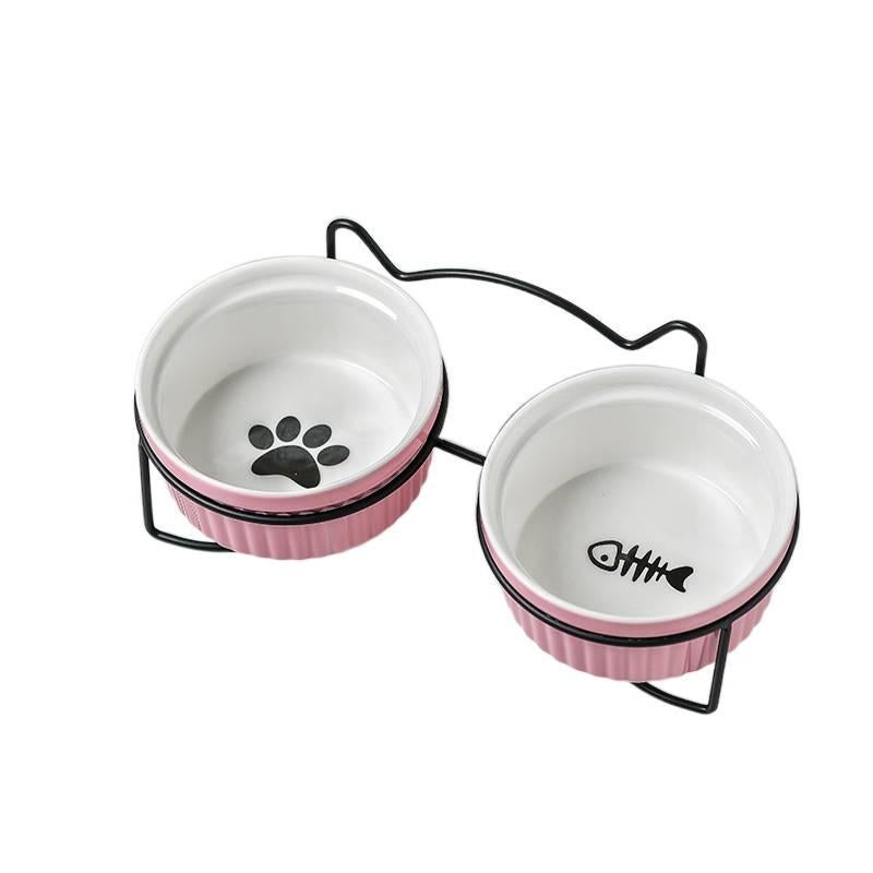 Black Double Pet Bowl with Raised Stand Tilted Bowl and Anti-Tip Base Feeding Bowl Pet Feeding Accessory Easy Clean Bowl Floor Mat Use Food and Water Home Use for Cats and Dogs - Image 1