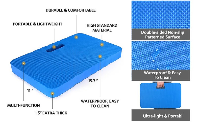 HOOPLE Extra Thick Kneeling Pad 1.5 Inch, Large Foam Kneeling Cushion for Gardening, Bathing, Exercise, Yoga & Garage Work, Waterproof Comfort Knee Mat for Gardeners & Home Use, Blue 17.5 x 11 x 1.5 Inches - Image 3