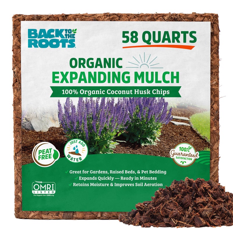 Back to the Roots 100% Organic Mulch, 58 Quart, Expanding Coconut Husk Block for Gardening - Image 1