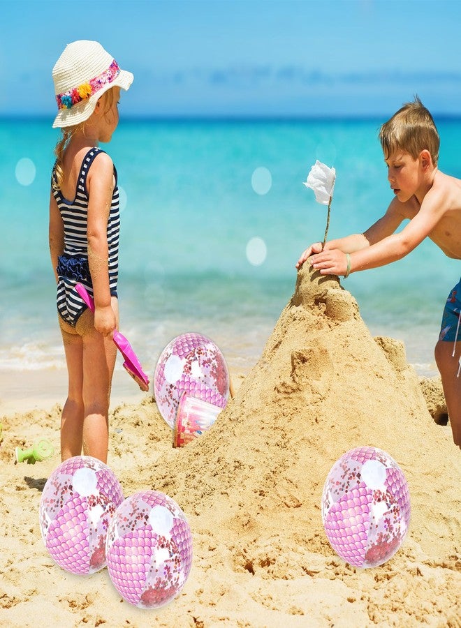 Whaline 6Pcs 16'' Mermaid Inflatable Beach Ball Pink Glitter Pool PVC Balls Game Toys for Summer Hawaiian Tropical Theme Beach Party Decorations Water Sand Game Accessory - Image 5