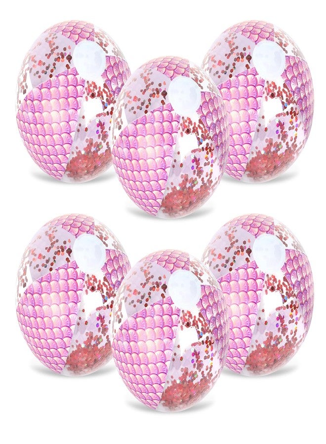 Whaline 6Pcs 16'' Mermaid Inflatable Beach Ball Pink Glitter Pool PVC Balls Game Toys for Summer Hawaiian Tropical Theme Beach Party Decorations Water Sand Game Accessory - Image 1