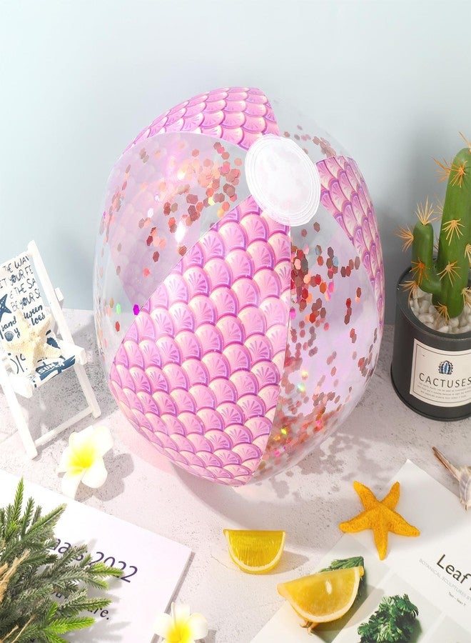 Whaline 6Pcs 16'' Mermaid Inflatable Beach Ball Pink Glitter Pool PVC Balls Game Toys for Summer Hawaiian Tropical Theme Beach Party Decorations Water Sand Game Accessory - Image 4