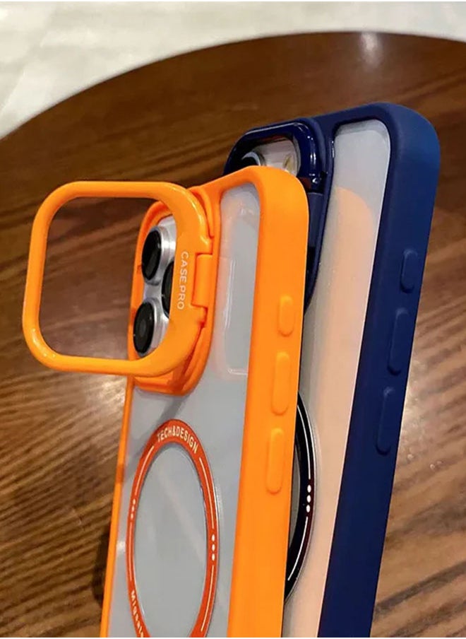 Generic Transparent Magnetic Case for iPhone 7/8 With Luxury Lens Fold Bracket Metal Stand Magsafe Cover for iPhone 7/8 - Orange  - Image 4