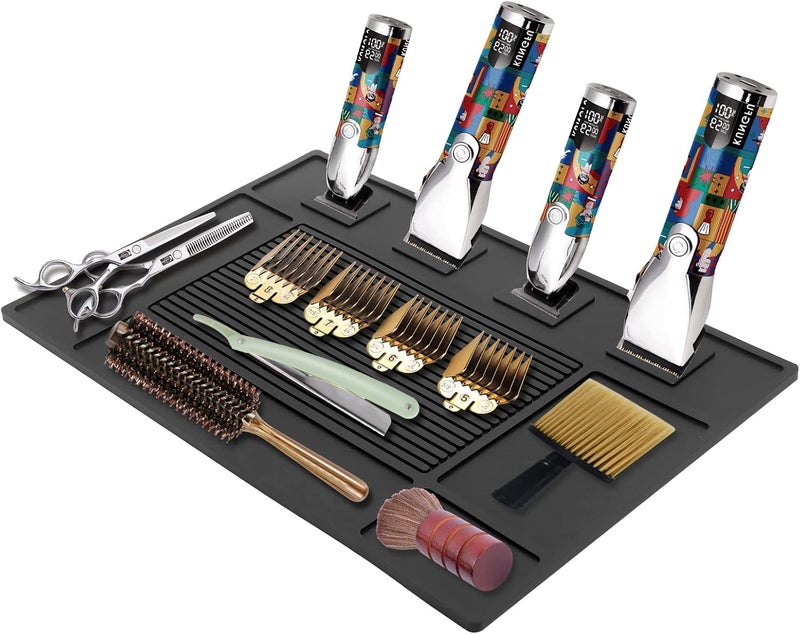 MoyRetty MoyRetty Magnetic Barber Organizer Mat for Clippers(17.7'' x 11.8''), Professional Anti-Slip Heat-Resistant Silicone Pad for Hair Stylist Supplies- 4 Magnets