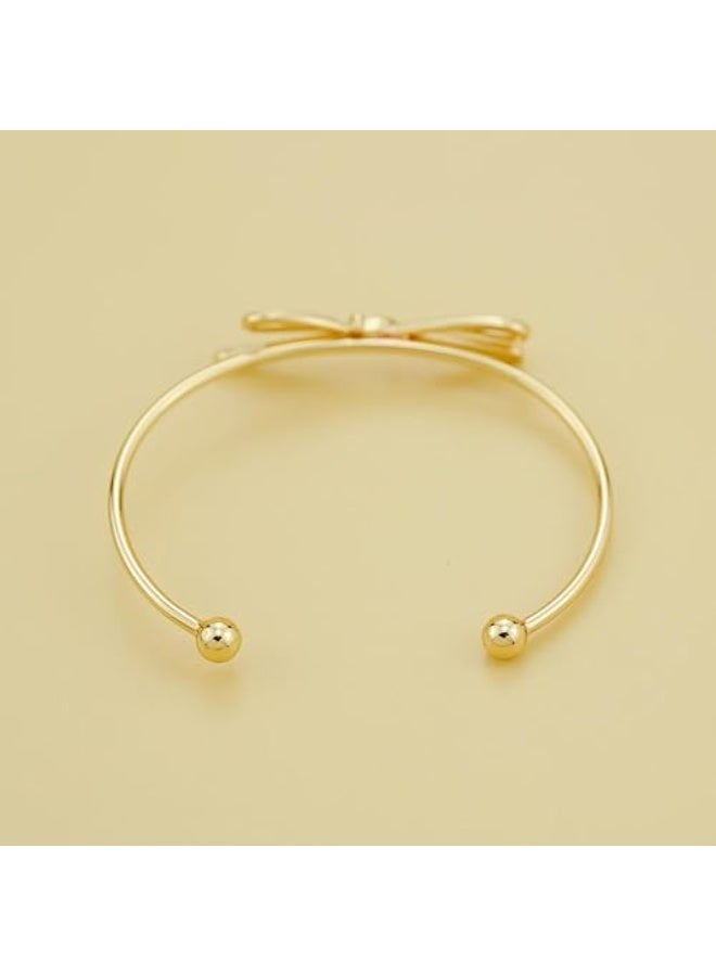 Goolsky A Vintage-Style Open Bangle with a Simple Bow Decoration, Embodying a European And American Aesthetic. - Image 2