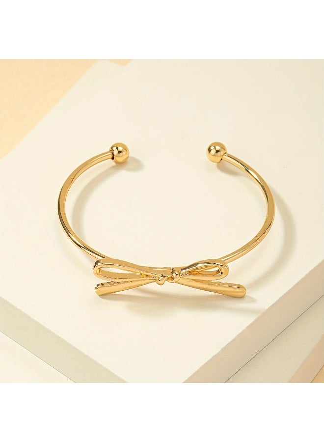 Goolsky A Vintage-Style Open Bangle with a Simple Bow Decoration, Embodying a European And American Aesthetic. - Image 5