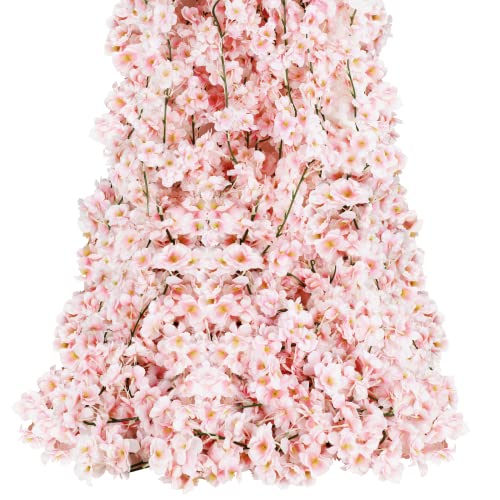 Sunm Boutique 4-Pack 23.6 Ft Cherry Blossom Garland Cherry Blossom Hanging Vine Silk Sakura Vines Garland for Wedding Party Decor, Pink - Image 1