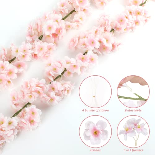 Sunm Boutique 4-Pack 23.6 Ft Cherry Blossom Garland Cherry Blossom Hanging Vine Silk Sakura Vines Garland for Wedding Party Decor, Pink - Image 3