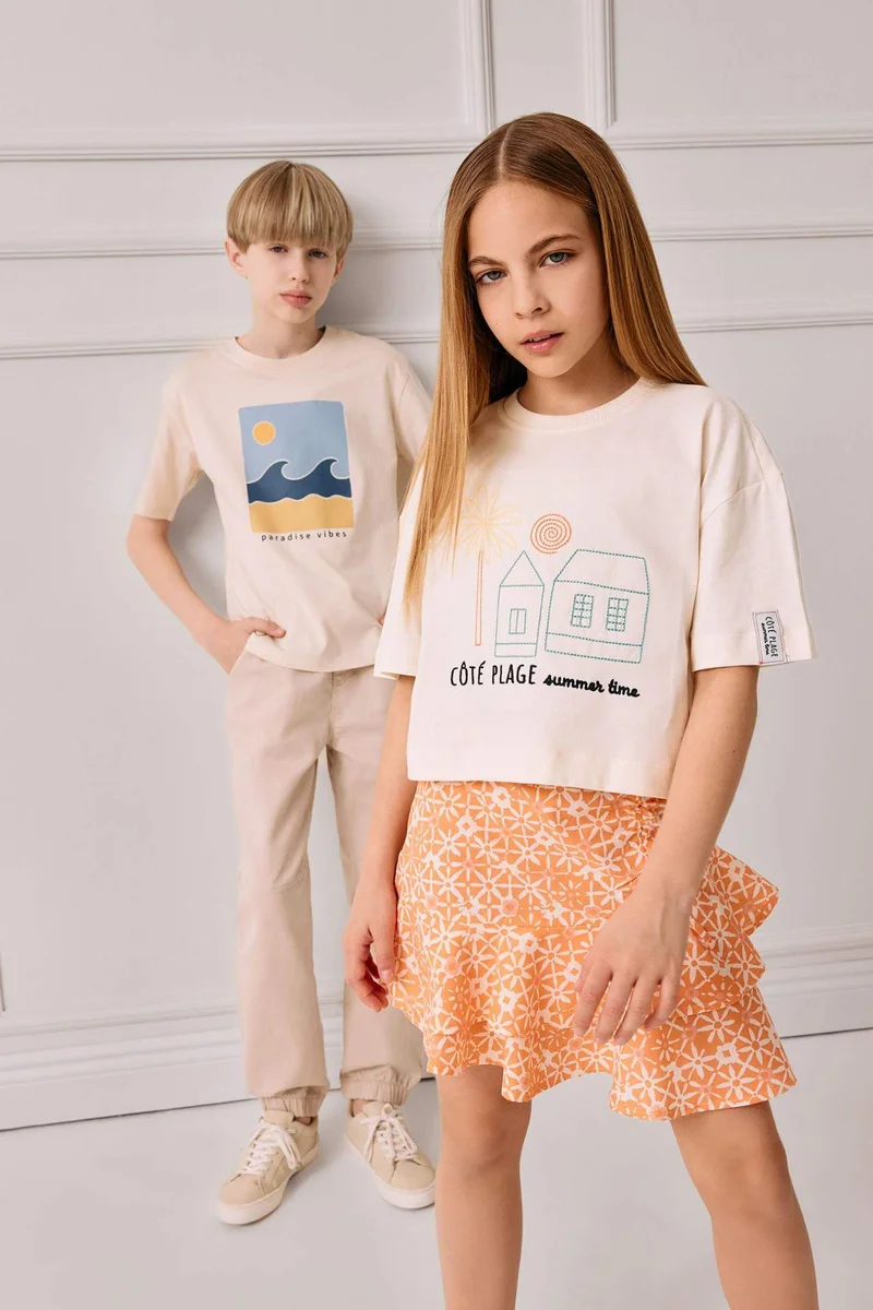 Defacto Girl Boxy Fit Crew Neck Slogan Printed T-Shirt