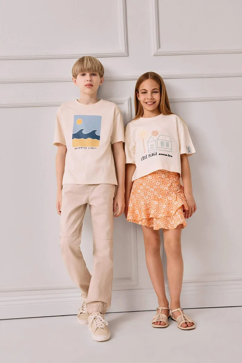 Defacto Girl Boxy Fit Crew Neck Slogan Printed T-Shirt