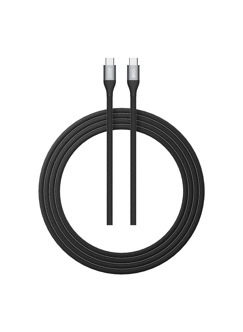 QCY Type-C to Type-C 100W Charging Cable 1m - Black - DC22- – Fast Charging Cable with High-Speed Data Transfer, Precision Braided Design & Sturdy Metal Plug Black - Image 1