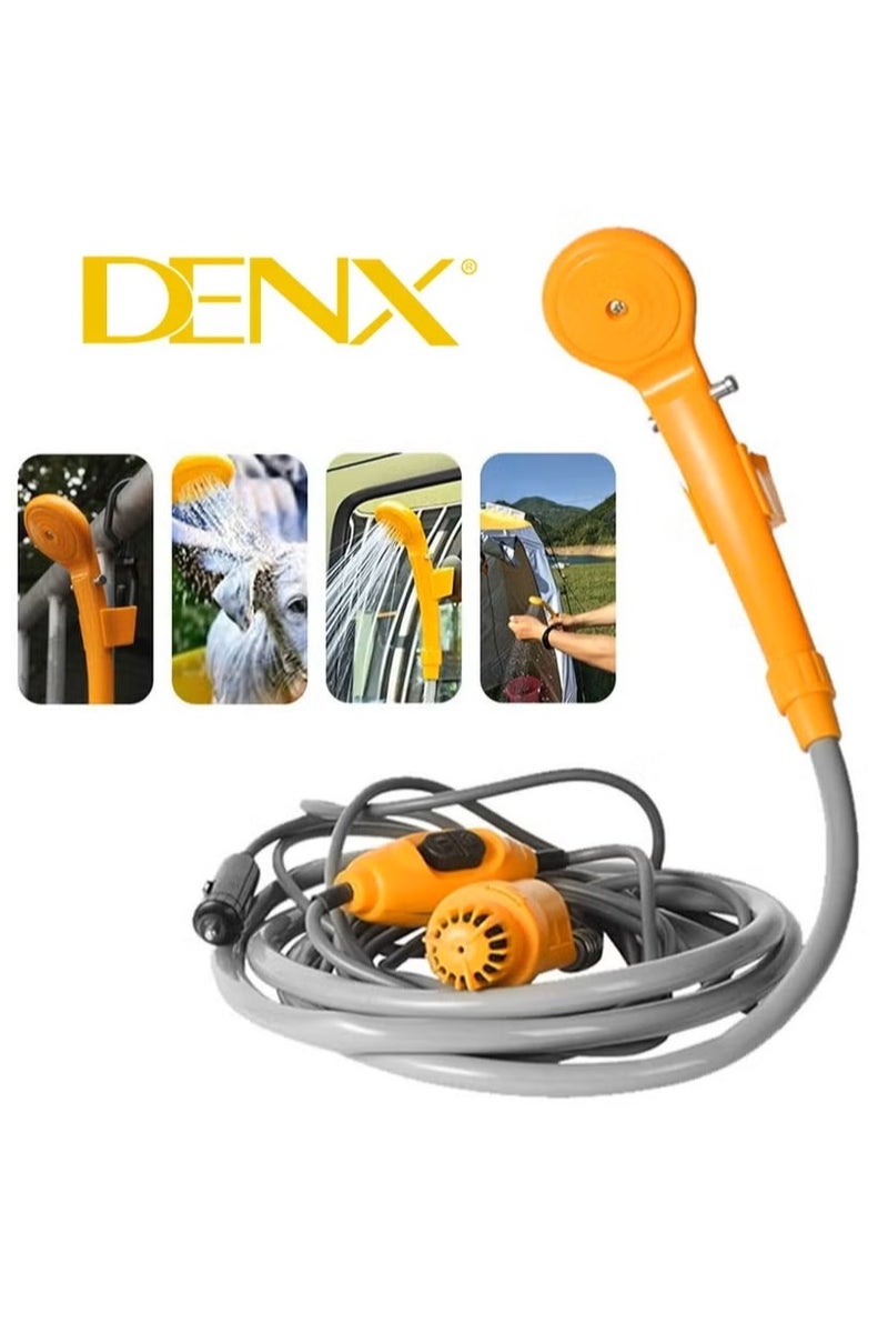 دينكس غسالة سيارات محمولة 12 فولت - تضخ المياه من الدلو إلى تيار دش ثابت ولطيف للتخييم والسفر والشاطئ والسباحة والحيوانات الأليفة والأنشطة الخارجية والداخلية - Image 1