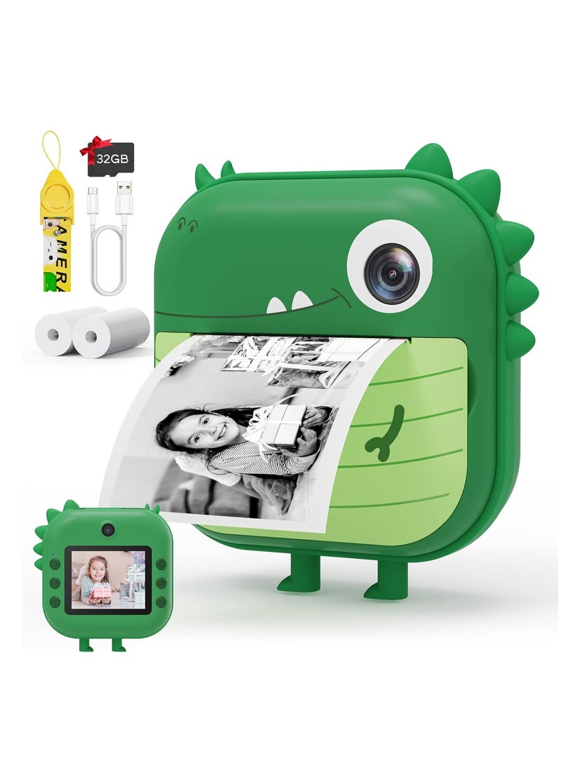Children's Camera, Instant Print Crocodile-shape Camera, 2.4-inch Screen Dual Lens 1080P HD Video Camera Comes with 32GB TF Card, as Gifts for Kid from 3 to 14 Years (Green)  - Image 1