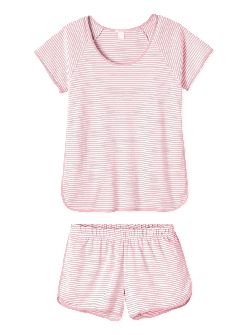 Hilinker Women Striped Pajama Set Short Sleeve Top with Shorts Sleepwear 2 Piece Lounge Sets White Pink Stripe Small - Image 1