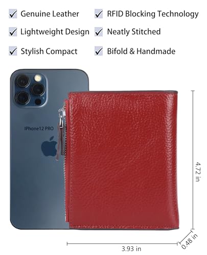 AINIMOER Women's RFID Blocking Leather Small Compact Bi-fold Zipper Pocket Wallet Card Case Purse with id Window (Lichee Wine) - Image 4