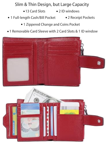AINIMOER Women's RFID Blocking Leather Small Compact Bi-fold Zipper Pocket Wallet Card Case Purse with id Window (Lichee Wine) - Image 2