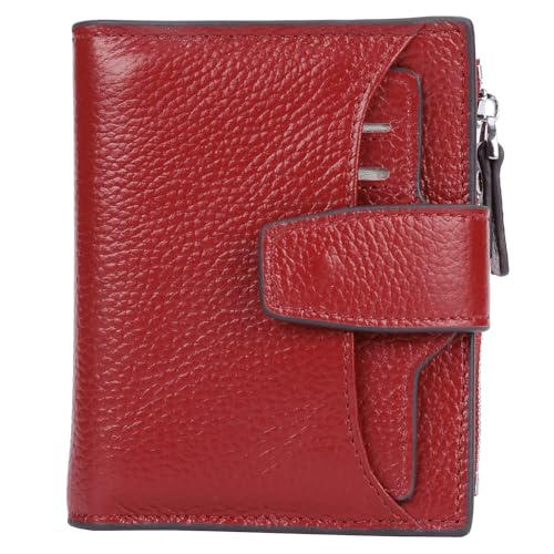 AINIMOER Women's RFID Blocking Leather Small Compact Bi-fold Zipper Pocket Wallet Card Case Purse with id Window (Lichee Wine) - Image 1