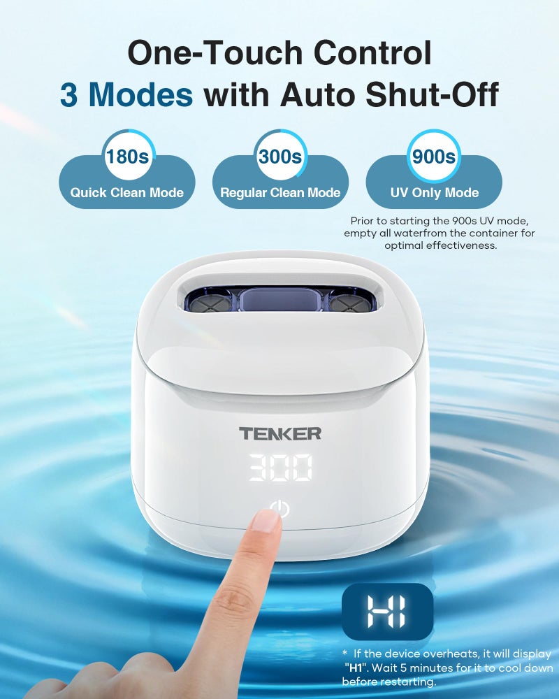 TENKER Ultrasonic Retainer Cleaner Machine, 49kHz Dental Cleaning Pod for Night Guards, Mouth Guards, Aligner, Braces, Toothbrush, Jewelry, Dentures, Ultrasonic Cleaner for Oral Dental Care, 220ML, White - Image 4