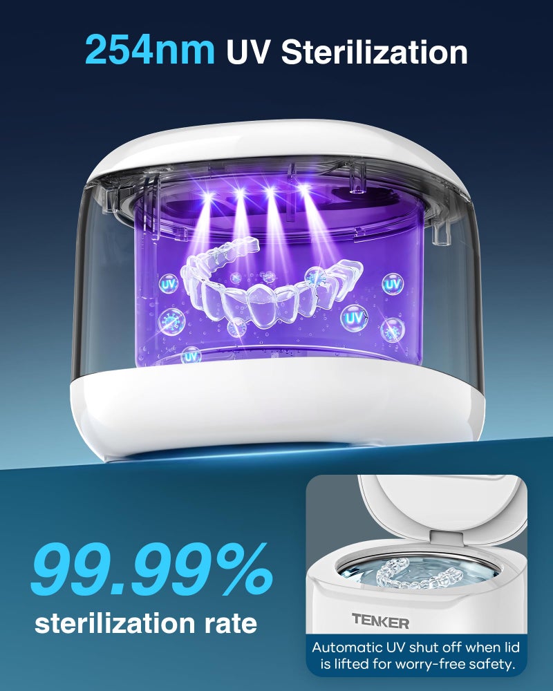 TENKER Ultrasonic Retainer Cleaner Machine, 49kHz Dental Cleaning Pod for Night Guards, Mouth Guards, Aligner, Braces, Toothbrush, Jewelry, Dentures, Ultrasonic Cleaner for Oral Dental Care, 220ML, White - Image 3