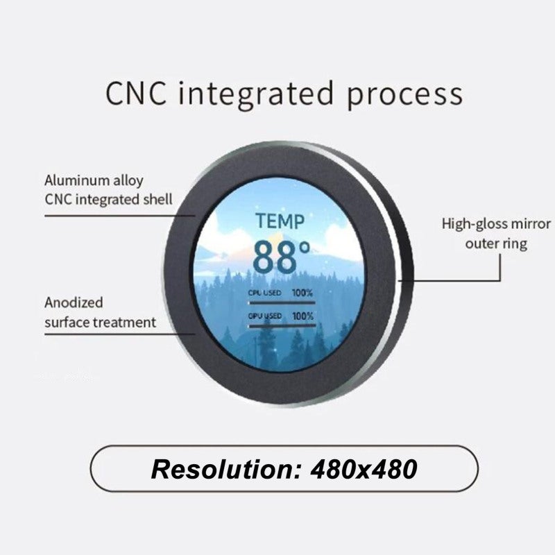 Liquid Cooler LCD Screen 2.1 Inch IPS CPU Data Monitor - Stepless Dimming Watercooler Screen with 480x480 Resolution for Desktop Chassis - Image 2