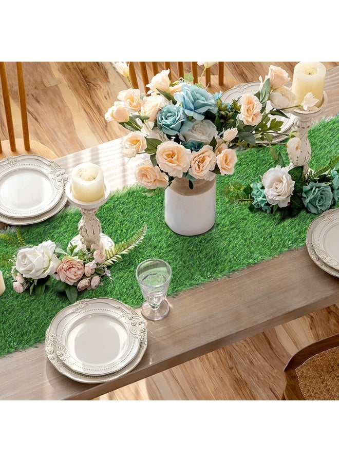 SOLARAE 12x72 Inch Artificial Grass Dining Table Runner Green Table Decor for Holiday Party, Kitchen Decor, Wedding, Banquet, Indoor/Outdoor Tea Party Decorations(Grass Style) - Image 2